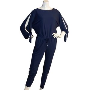 RALPH LAUREN NAVY BLUE SLIT SLEEVES JUMPSUIT WOMEN'S PXS